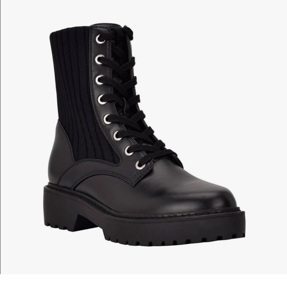 Calvin Klein Samica Women's Lace-Up Quilted Lug Sole Combat Booties